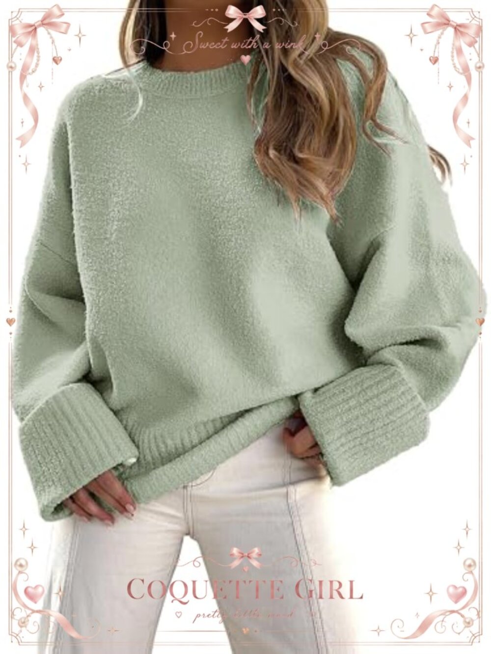 Womens Oversized Chunky Knit Sweater Crew Neck Fuzzy Pullover Long Sleeve